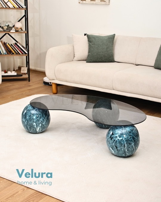 Küre Orta Sehpa - Ocean - Fasulye - Füme Cam