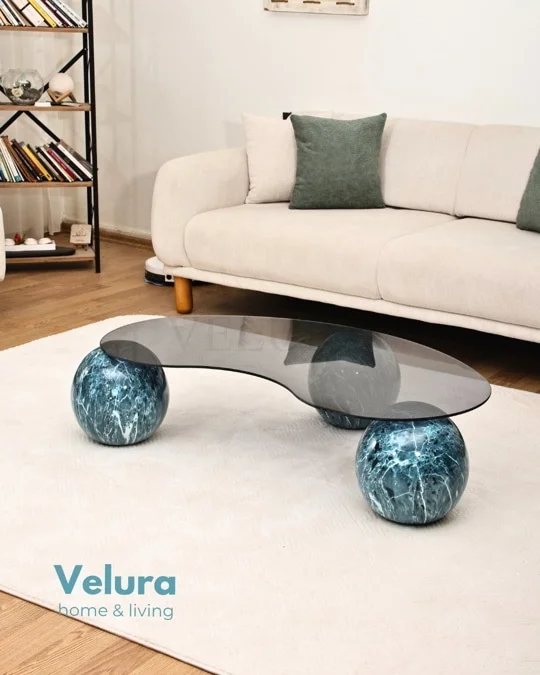 Küre Orta Sehpa - Ocean - Fasulye - Füme Cam