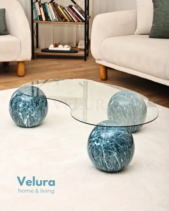 Küre Orta Sehpa - Ocean - Fasulye - Şeffaf Cam