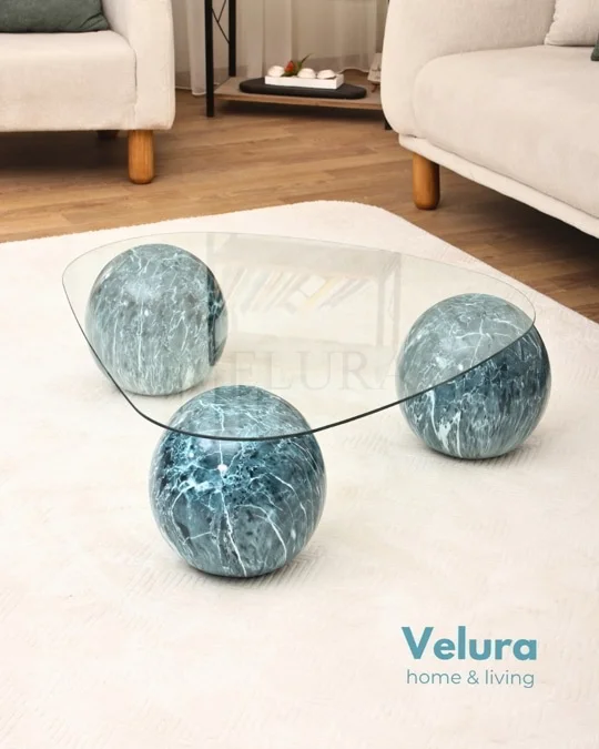 Küre Orta Sehpa - Ocean - Üçgen - Şeffaf Cam