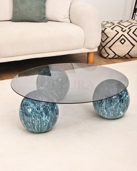 Küre Orta Sehpa - Ocean - Yuvarlak - Füme Cam