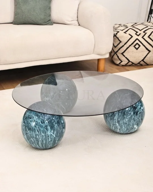 Küre Orta Sehpa - Ocean - Yuvarlak - Füme Cam