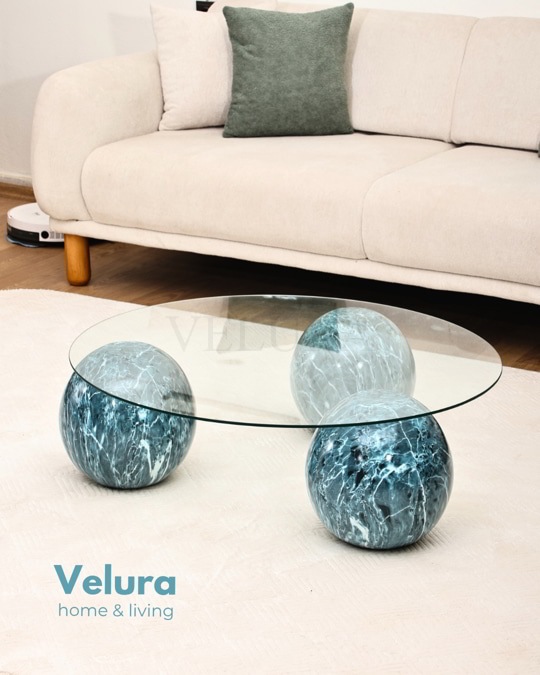 Küre Orta Sehpa - Ocean - Yuvarlak - Şeffaf Cam