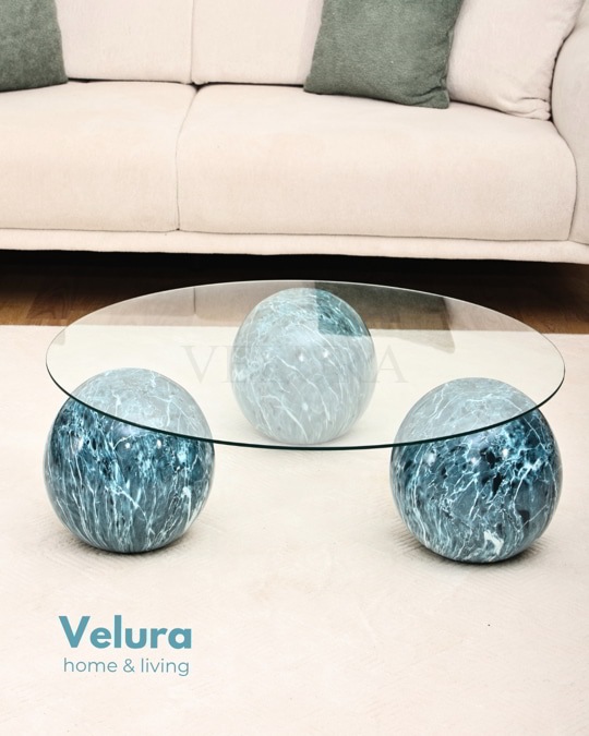 Küre Orta Sehpa - Ocean - Yuvarlak - Şeffaf Cam