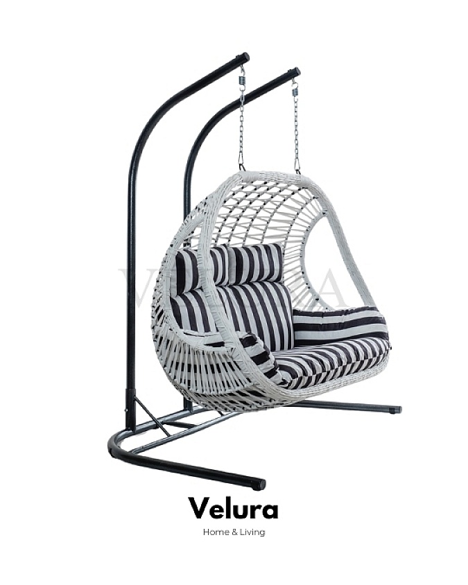 Pop Bahçe Salıncağı Çift Kişilik - Beyaz Rattan Zebra Minder