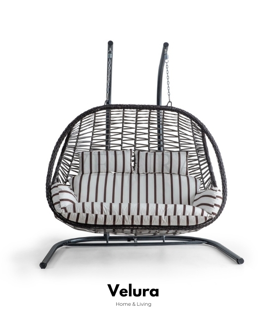 Pop Bahçe Salıncağı Çift Kişilik - Kahve Rattan Zebra Minder