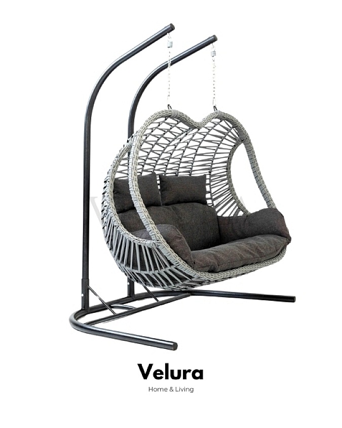 Pop Bahçe Salıncağı gri rattan gri minderli