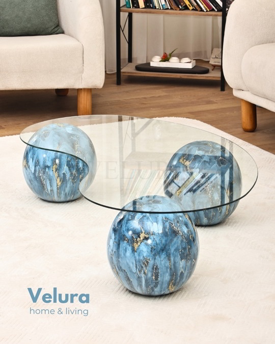 Küre Orta Sehpa - Sky - Fasulye -  Şeffaf Cam