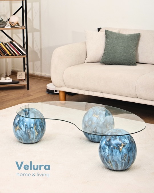 Küre Orta Sehpa - Sky - Fasulye -  Şeffaf Cam