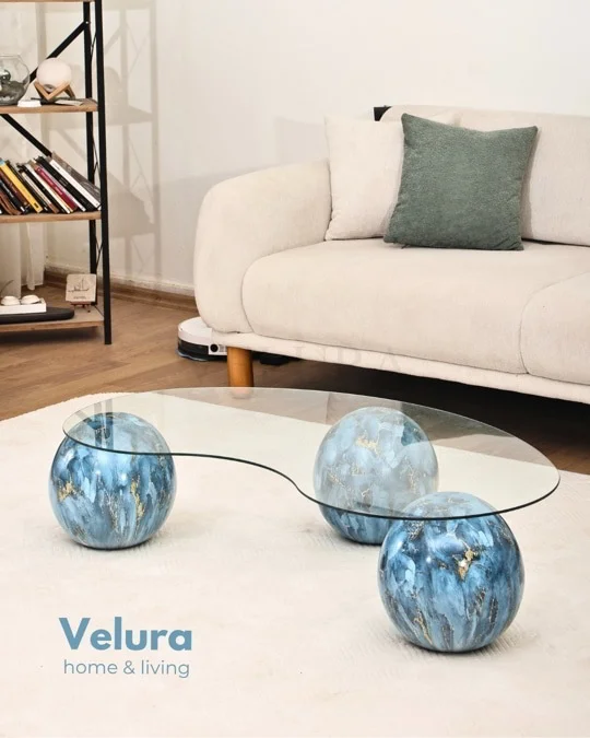 Küre Orta Sehpa - Sky - Fasulye -  Şeffaf Cam