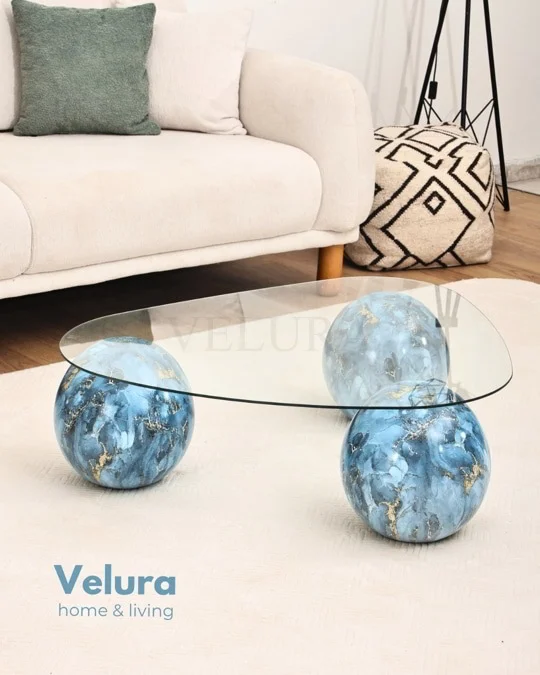 Küre Orta Sehpa - Sky - Şeffaf Üçgen Cam