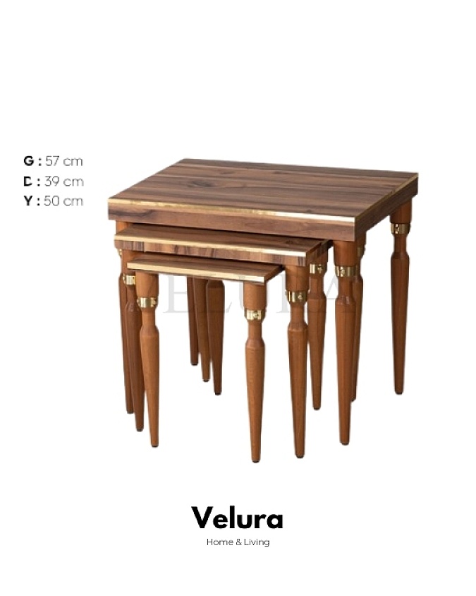 Yakut Ceviz Gold Yan Sehpa - Üçlü Zigon Set