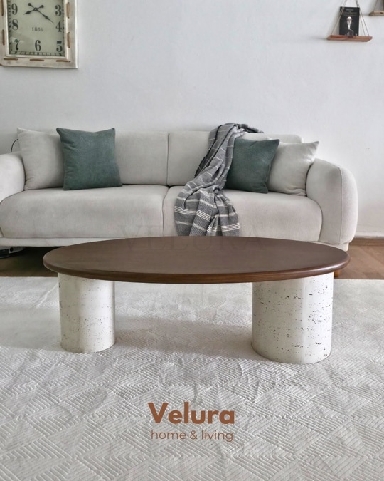 Zag Orta Sehpa - Taş Desen Ayak & Ceviz Tabla