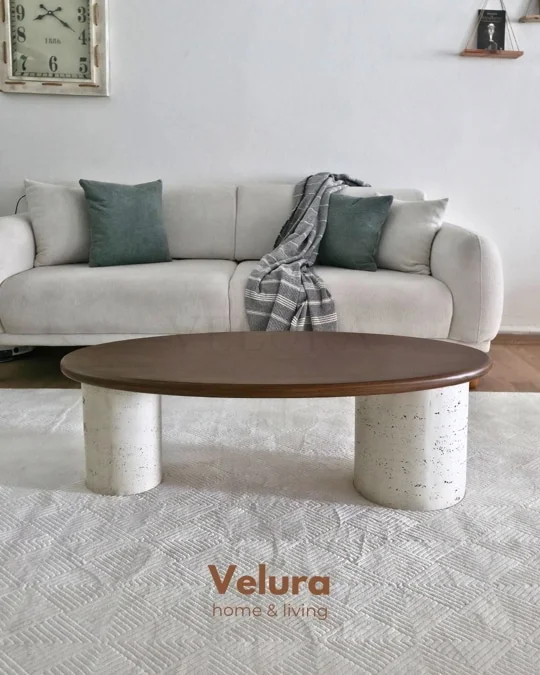 Zag Orta Sehpa - Taş Desen Ayak & Ceviz Tabla