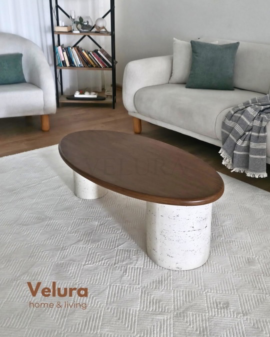 Zag Orta Sehpa - Taş Desen Ayak & Ceviz Tabla