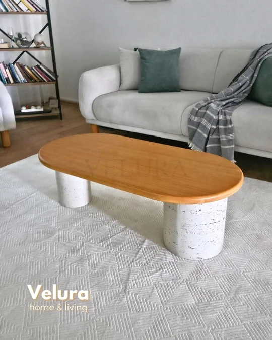 Zag Orta Sehpa - Meşe Tabla & Taş Desen Ayak