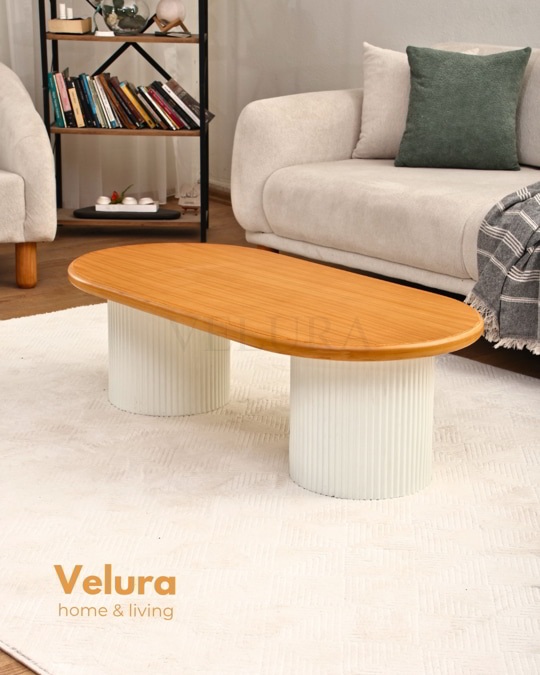 Zag Orta Sehpa - Meşe Tabla & Beyaz Ayak