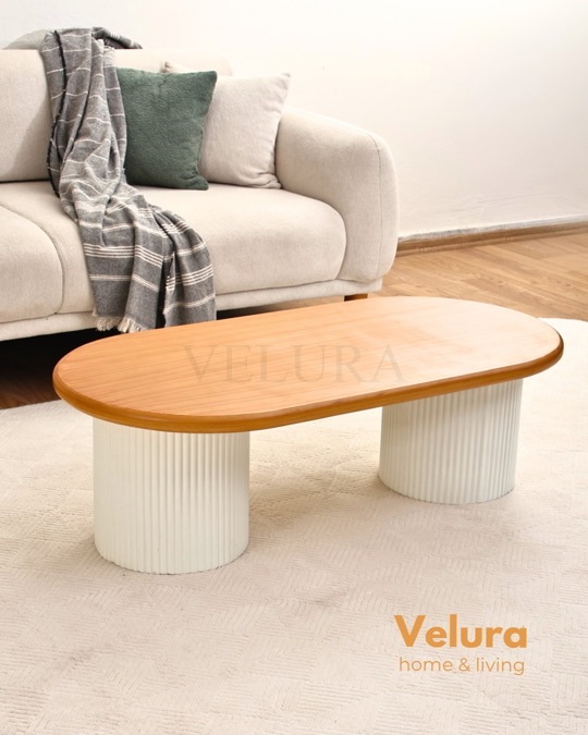 Zag Orta Sehpa - Meşe Tabla & Beyaz Ayak