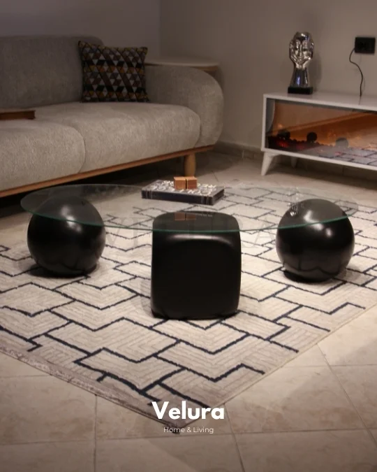 Zaro Düz Siyah Sehpa - Şeffaf Cam