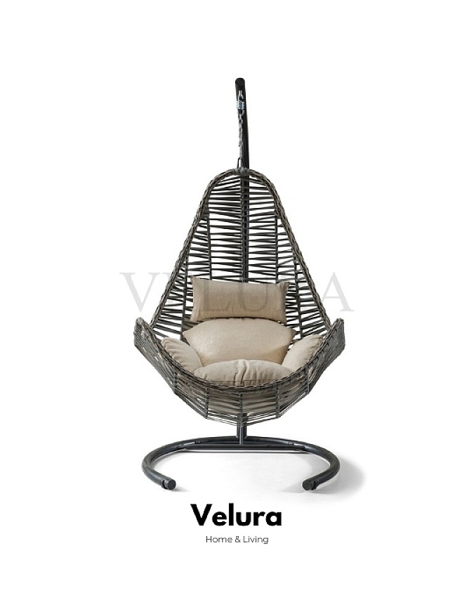 Zen Gri Rattan Krem Minder Bahçe Salıncağı