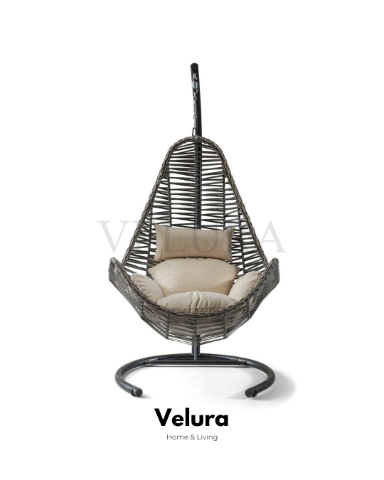 Zen Bahçe Salıncağı - Gri Rattan Krem Minder