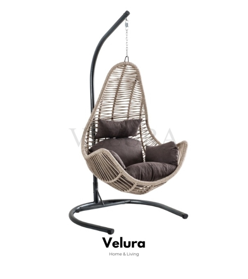 Zen Bahçe Salıncağı - Krem Rattan Gri Minder Zen Bahçe Salıncağı - Krem Rattan Gri Minder