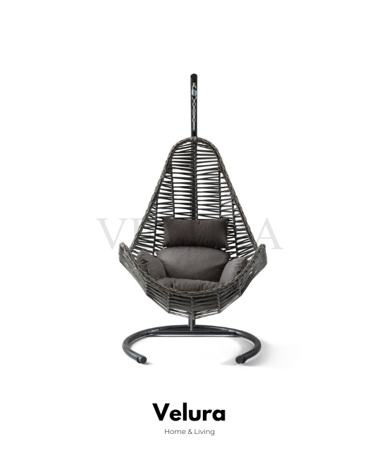 Zen Bahçe Salıncağı - Gri Rattan Gri Minder