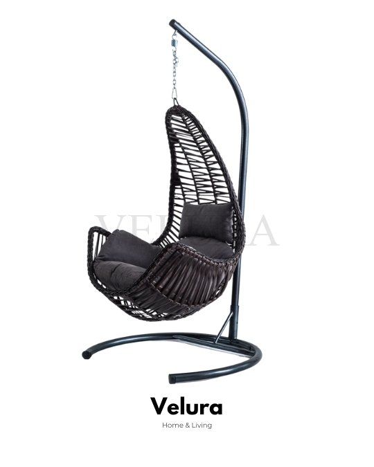Zen Bahçe Salıncağı - Kahve Rattan Gri Minder