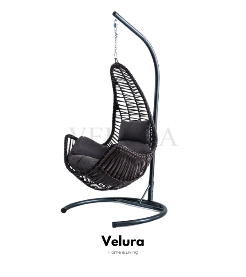 Zen Bahçe Salıncağı - Kahve Rattan Gri Minder Zen Bahçe Salıncağı - Kahve Rattan Gri Minder
