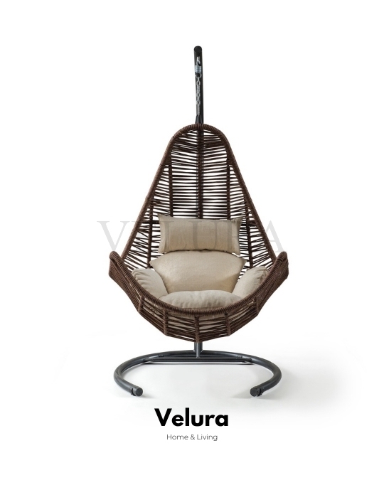 Zen Bahçe Salıncağı - Kahve Rattan Krem Minder