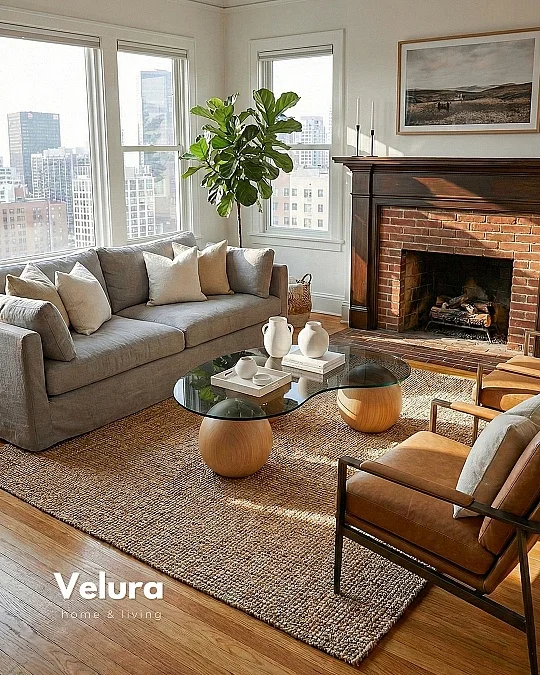 Küre Orta Sehpa - Meşe Top - Fasulye - Füme Cam