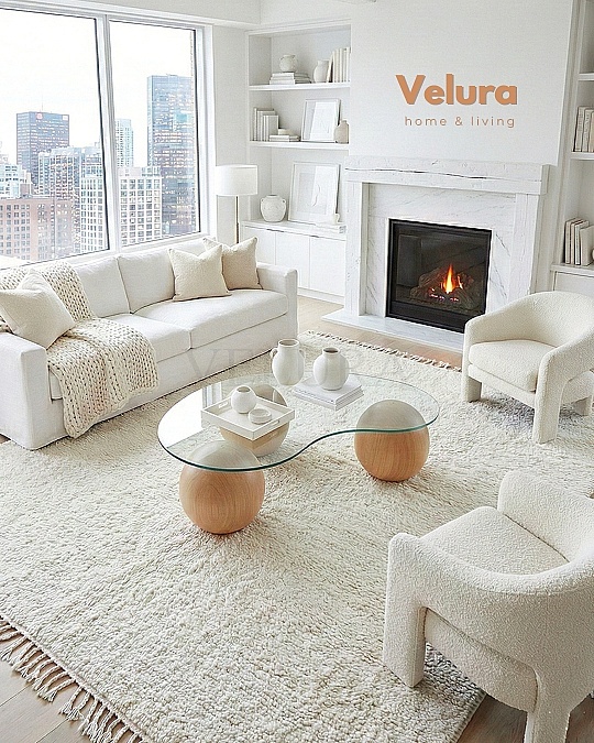 Küre Orta Sehpa - Meşe Top - Fasulye - Füme Cam