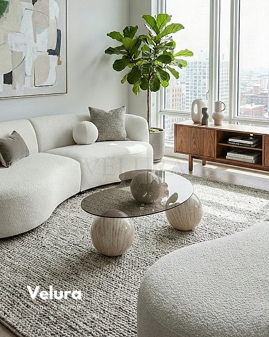 Küre Orta Sehpa - Natural - Fasulye - Füme Cam