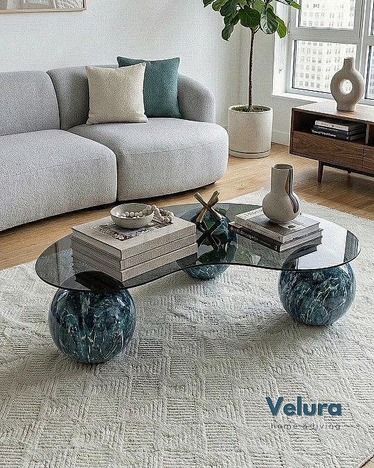 Küre Orta Sehpa - Ocean - Fasulye - Füme Cam