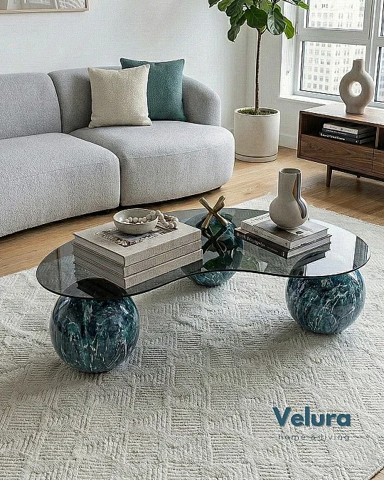 Küre Orta Sehpa - Ocean - Fasulye - Füme Cam