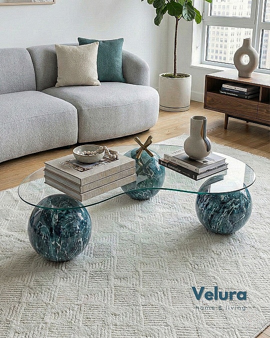 Küre Orta Sehpa - Ocean - Fasulye - Şeffaf Cam