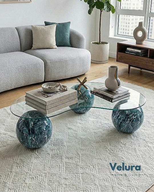 Küre Orta Sehpa - Ocean - Fasulye - Şeffaf Cam