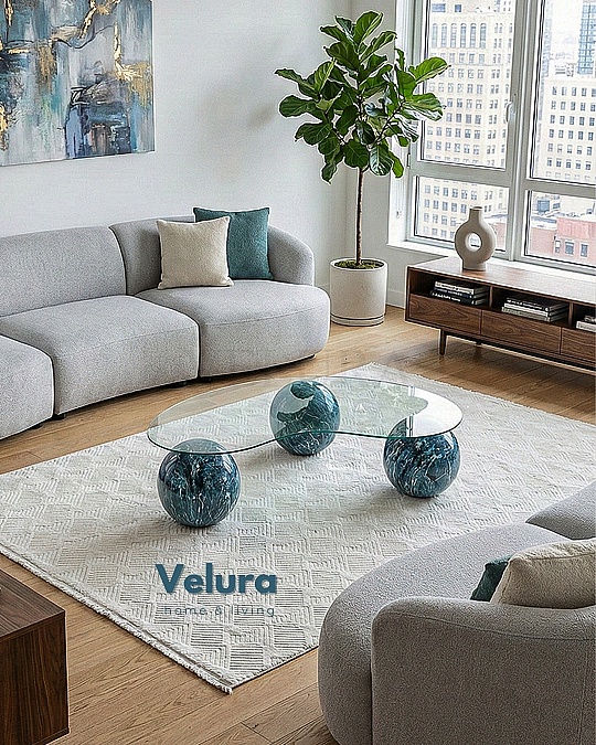 Küre Orta Sehpa - Ocean - Fasulye - Şeffaf Cam