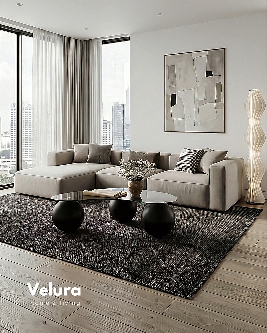 Küre Orta Sehpa - Siyah Top - Fasulye - Füme Cam