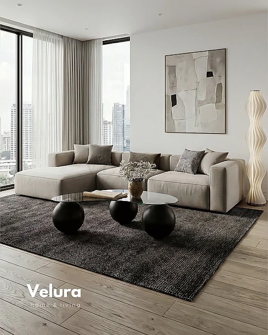 Küre Orta Sehpa - Siyah Top - Fasulye - Füme Cam