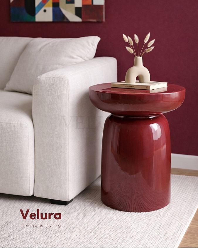 Bordo renk Fargo mantar form yan sehpa 45x45x60