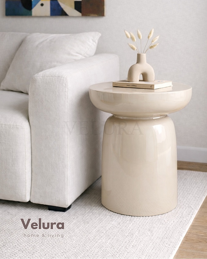 Krem renk Fargo mantar form yan sehpa 45x45x60