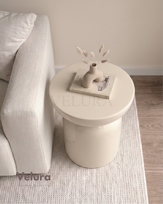 Krem renk Fargo mantar form yan sehpa 45x45x60