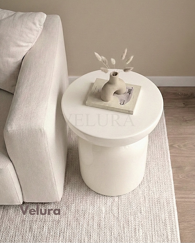 Kırık beyaz renk Fargo mantar form yan sehpa 45x45x60