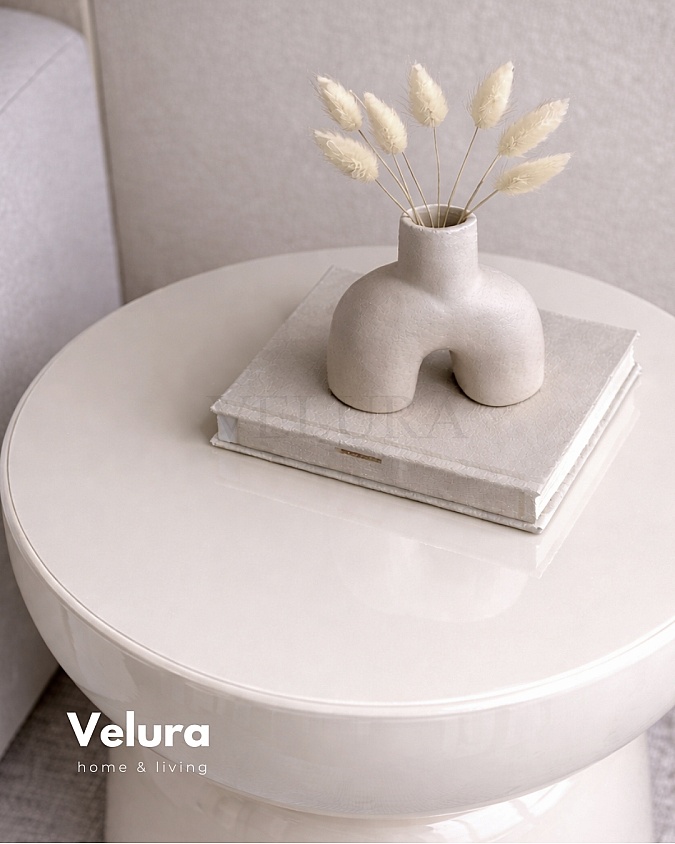 Kırık beyaz renk Fargo mantar form yan sehpa 45x45x60