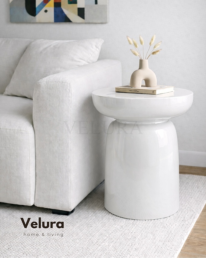 Beyaz renk Fargo mantar form yan sehpa 45x45x60