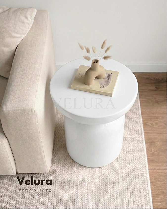 Beyaz renk Fargo mantar form yan sehpa 45x45x60