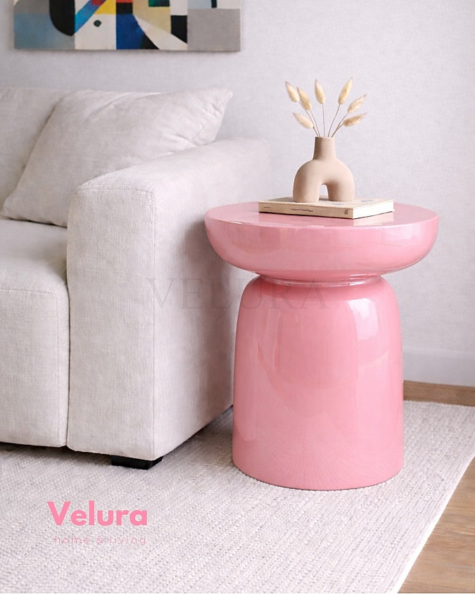 Pembe renk Fargo mantar form yan sehpa 45x45x60