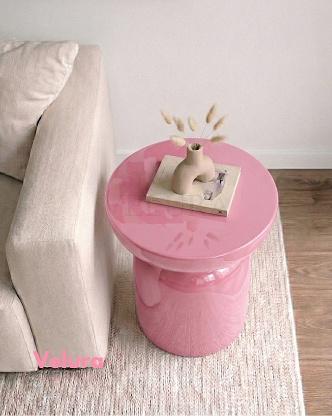 Pembe renk Fargo mantar form yan sehpa 45x45x60