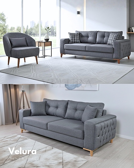 Nola Yataklı Bazalı Gri Koltuk Takımı